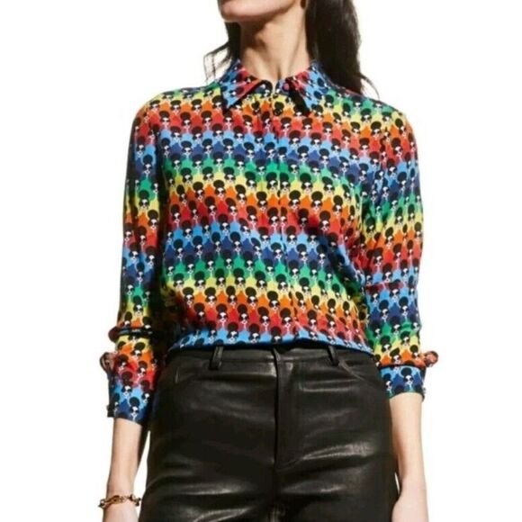 Alice+Olivia Willa 100% Silk Button Down Blouse Face Print NWT MSRP $375 Size XS - Picture 3 of 13